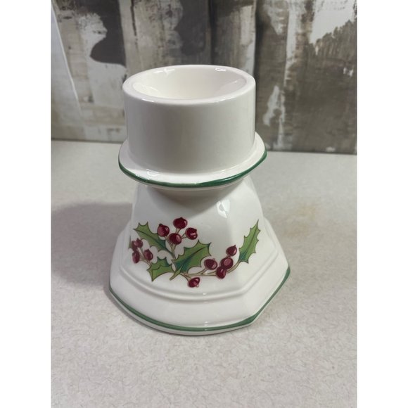 White Christmas Ceramic Holly Berry Votive Pillar Candle Holder Japan - Picture 6 of 12